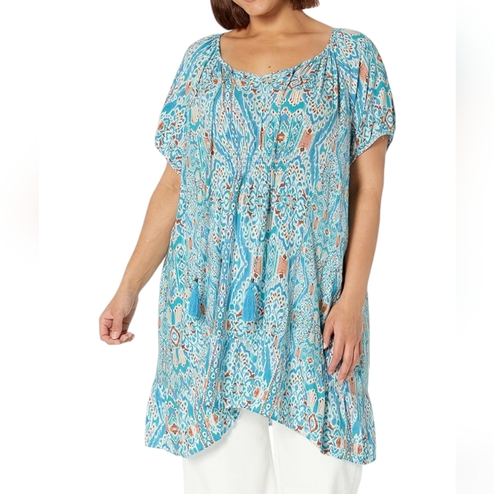 Avenue Crew Neck Short Sleeve Avalon Crush Tunic Summer Crinkle size 20 Peasant